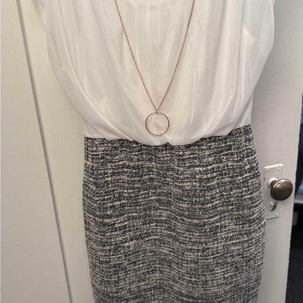 Chic White Blouse and Gray Skirt Set